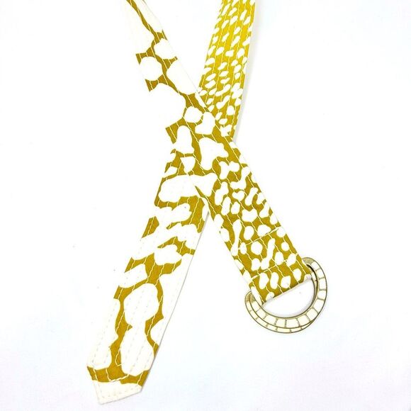 J. Crew Yellow White Abstract Animal Print 100% Cotton Slide Buckle Fabric Belt - Picture 9 of 10